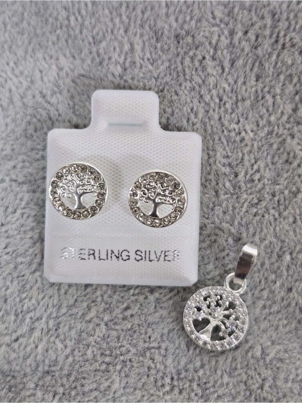 Tree of Life CZ Set Pendant Charm & Stud Earrings 925 Sterling Silver
